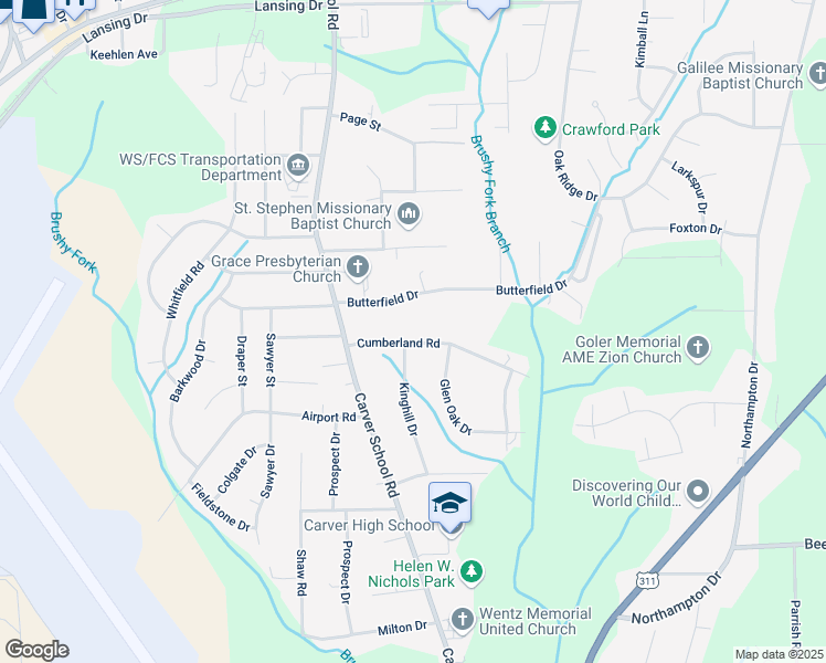 map of restaurants, bars, coffee shops, grocery stores, and more near 3331 Cumberland Road in Winston-Salem