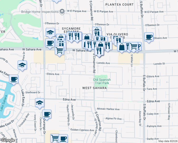 map of restaurants, bars, coffee shops, grocery stores, and more near Heather Rock Court in Las Vegas