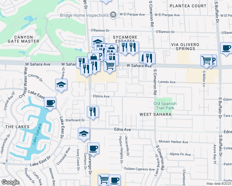 map of restaurants, bars, coffee shops, grocery stores, and more near 8410 Eldora Avenue in Las Vegas