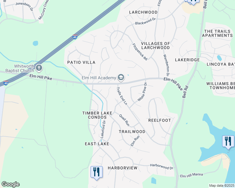 map of restaurants, bars, coffee shops, grocery stores, and more near 3171 Trails End Lane in Nashville
