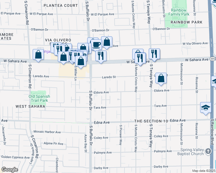 map of restaurants, bars, coffee shops, grocery stores, and more near 7630 Eldora Avenue in Las Vegas