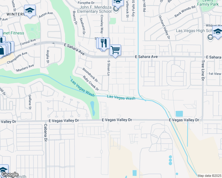 map of restaurants, bars, coffee shops, grocery stores, and more near 2711 Morning Break Court in Las Vegas