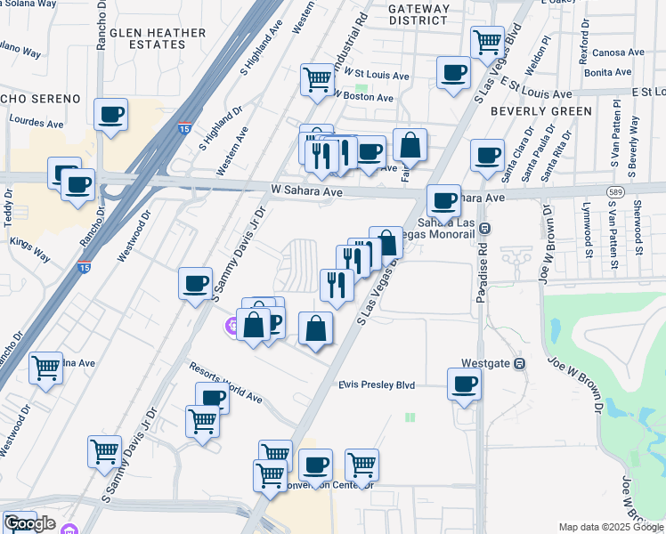 map of restaurants, bars, coffee shops, grocery stores, and more near 2650 South Las Vegas Boulevard in Las Vegas