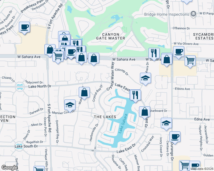 map of restaurants, bars, coffee shops, grocery stores, and more near 8800 Bayside Circle in Las Vegas