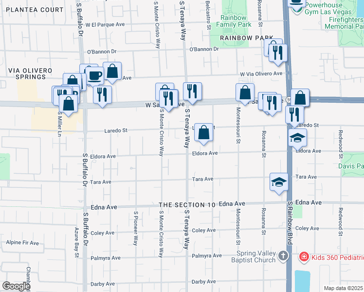 map of restaurants, bars, coffee shops, grocery stores, and more near 2665 South Tenaya Way in Las Vegas