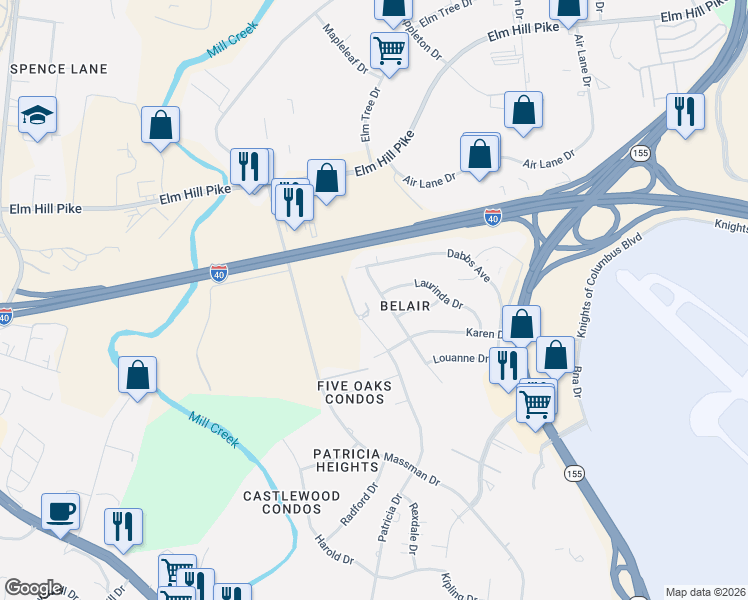 map of restaurants, bars, coffee shops, grocery stores, and more near 1901 Laurinda Drive in Nashville