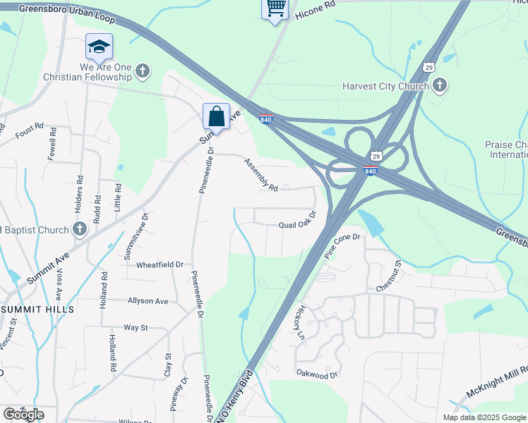 map of restaurants, bars, coffee shops, grocery stores, and more near 2804 Wild Poplar Way in Greensboro