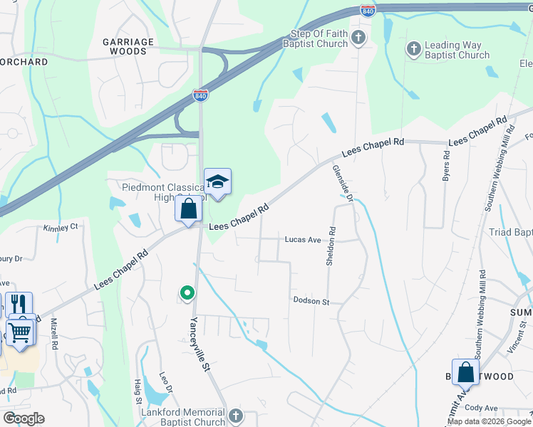 map of restaurants, bars, coffee shops, grocery stores, and more near in Greensboro