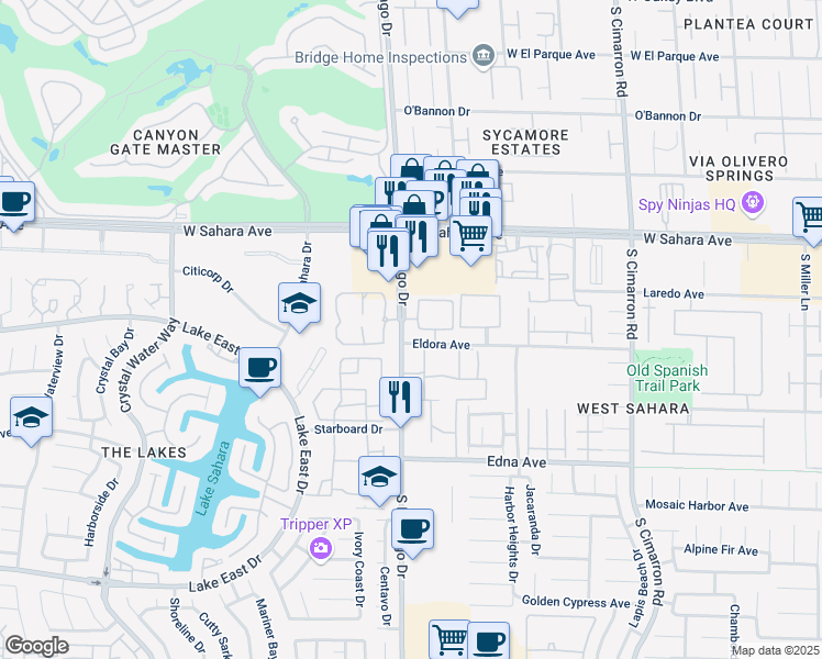 map of restaurants, bars, coffee shops, grocery stores, and more near 2606 South Durango Drive in Las Vegas