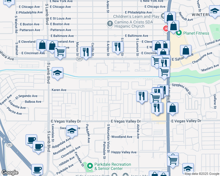 map of restaurants, bars, coffee shops, grocery stores, and more near 2685 Jennydiane Drive in Las Vegas