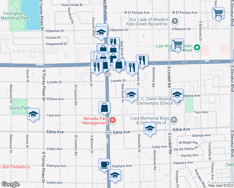 map of restaurants, bars, coffee shops, grocery stores, and more near 2673 Red Rock Street in Las Vegas