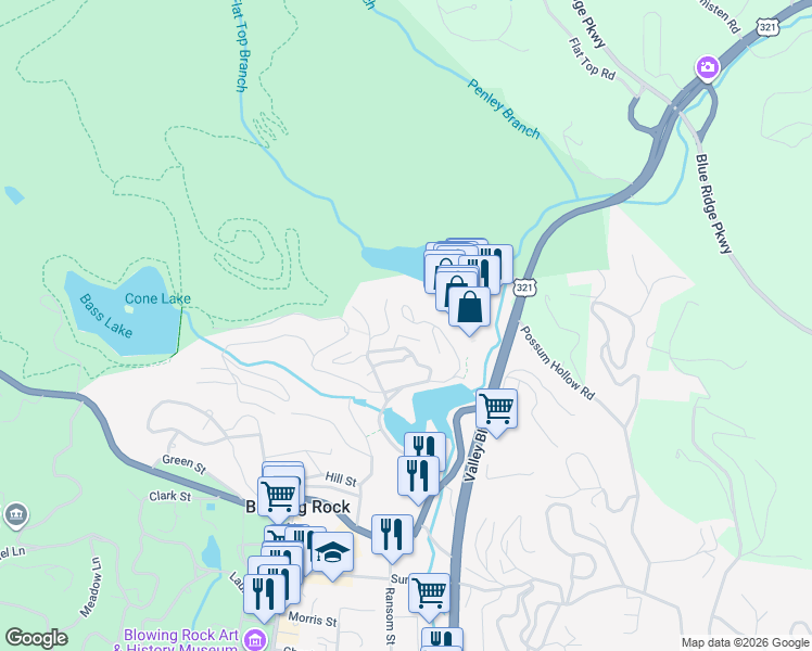 map of restaurants, bars, coffee shops, grocery stores, and more near 908 Chetola Lake Drive in Blowing Rock