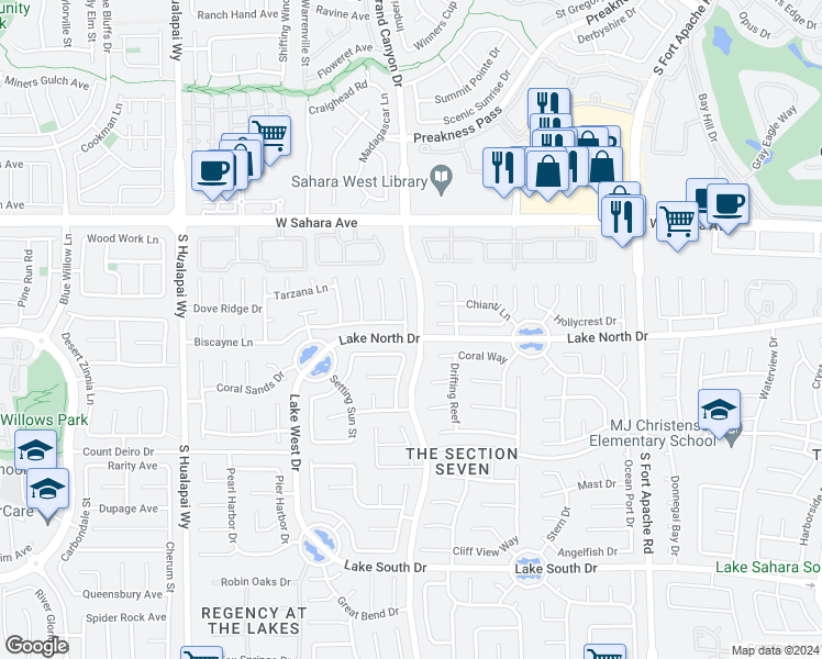 map of restaurants, bars, coffee shops, grocery stores, and more near 2740 Monrovia Drive in Las Vegas