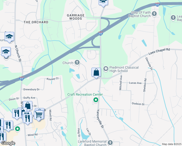 map of restaurants, bars, coffee shops, grocery stores, and more near 805 Grentton Place in Browns Summit