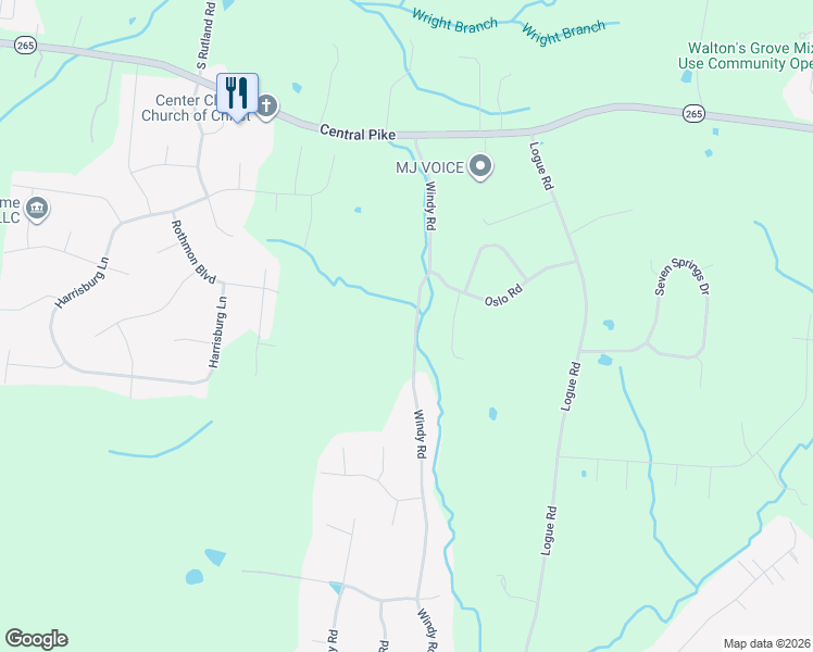 map of restaurants, bars, coffee shops, grocery stores, and more near 583 Windy Road in Mt. Juliet