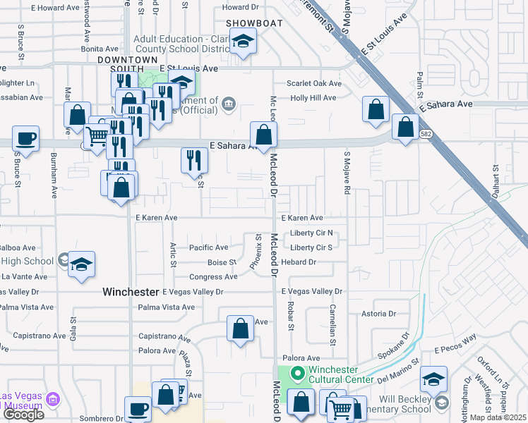 map of restaurants, bars, coffee shops, grocery stores, and more near 2683 McLeod Drive in Las Vegas