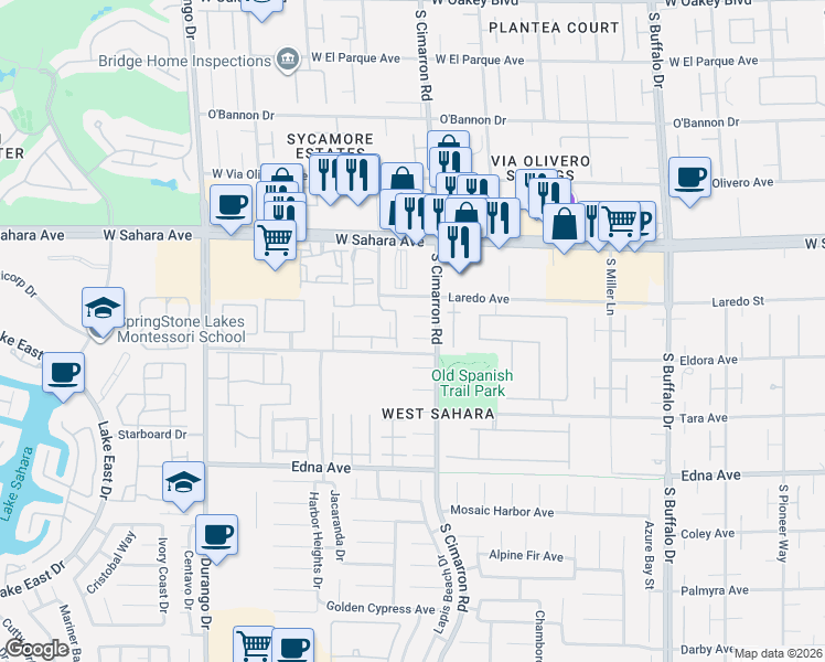 map of restaurants, bars, coffee shops, grocery stores, and more near 8216 Heather Rock Court in Las Vegas