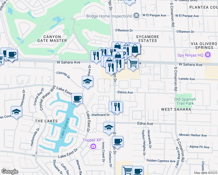 map of restaurants, bars, coffee shops, grocery stores, and more near 2643 South Durango Drive in Las Vegas