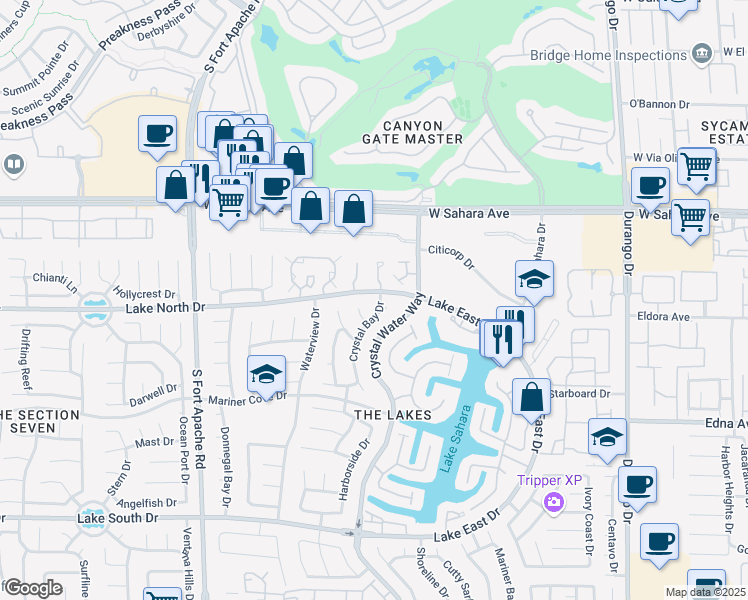 map of restaurants, bars, coffee shops, grocery stores, and more near 2801 Crystal Bay Drive in Las Vegas