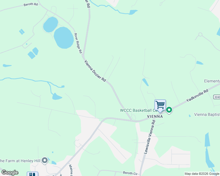 map of restaurants, bars, coffee shops, grocery stores, and more near 2190 Vienna Dozier Road in Pfafftown