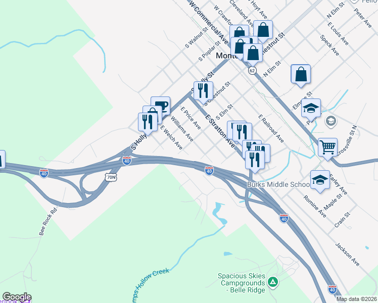 map of restaurants, bars, coffee shops, grocery stores, and more near 812 South Elm Street in Monterey