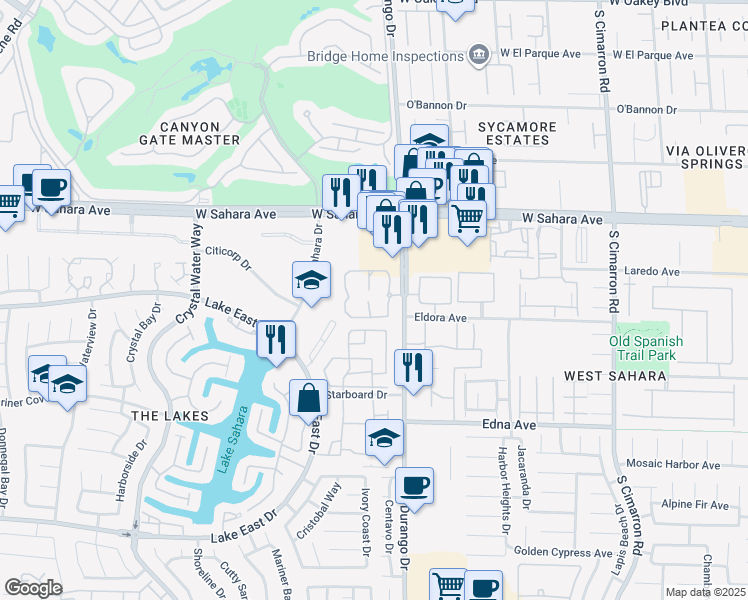 map of restaurants, bars, coffee shops, grocery stores, and more near 2635 South Durango Drive in Las Vegas