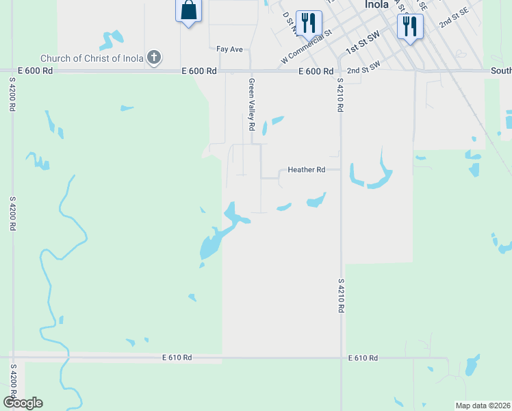 map of restaurants, bars, coffee shops, grocery stores, and more near 430 Green Valley Rd in Inola