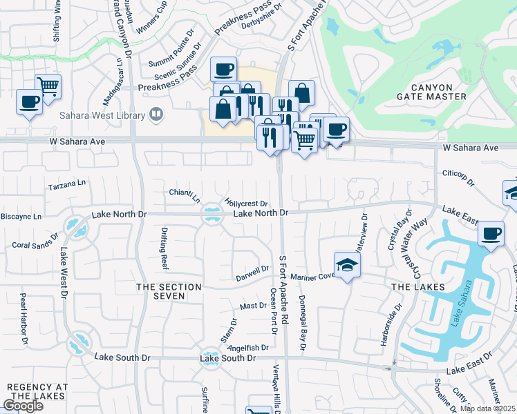 map of restaurants, bars, coffee shops, grocery stores, and more near 9313 Hollycrest Drive in Las Vegas