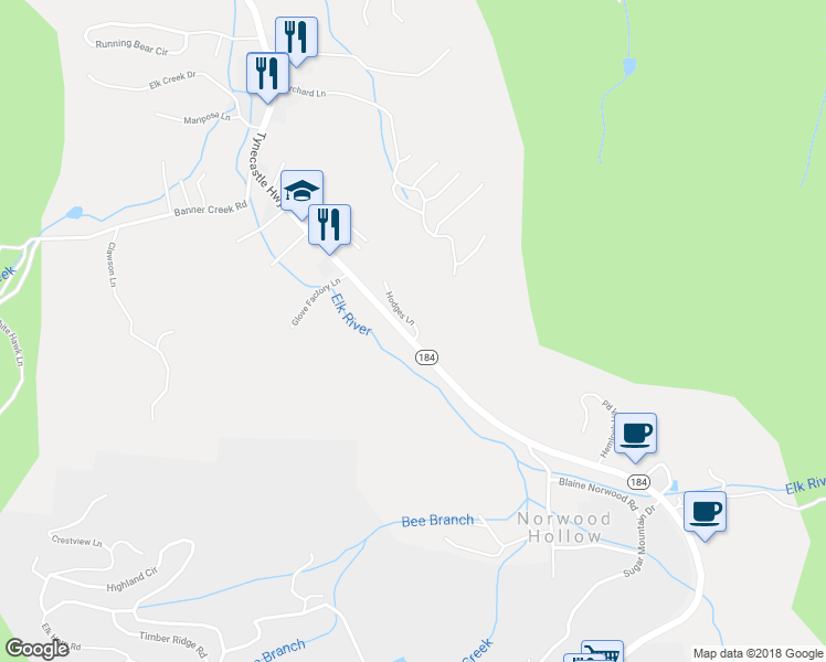 map of restaurants, bars, coffee shops, grocery stores, and more near 42 Hodges Lane in Banner Elk