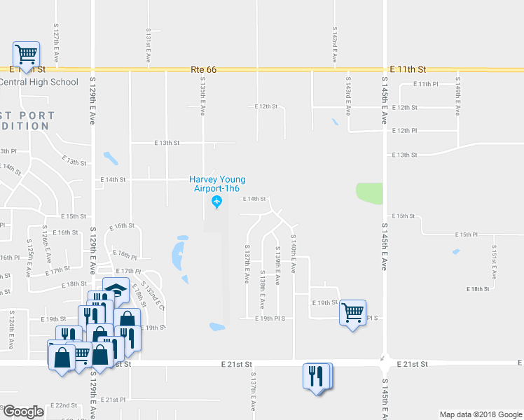 map of restaurants, bars, coffee shops, grocery stores, and more near 13701 East 15th Street in Tulsa