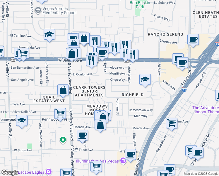 map of restaurants, bars, coffee shops, grocery stores, and more near 2620 Cabot Street in Las Vegas