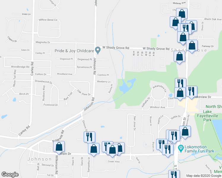 map of restaurants, bars, coffee shops, grocery stores, and more near 5000 Bonita Place in Springdale