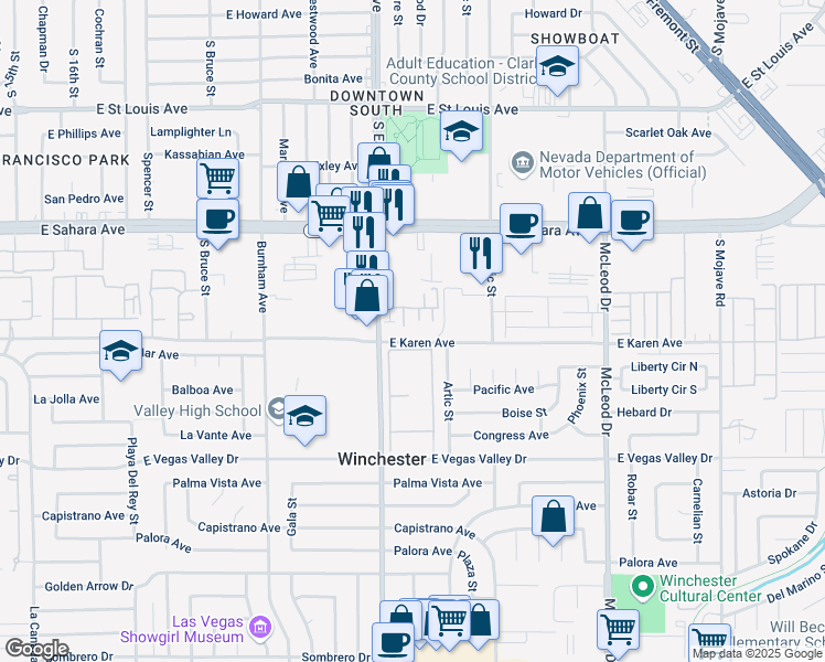 map of restaurants, bars, coffee shops, grocery stores, and more near 2451 Old Forge Lane in Las Vegas