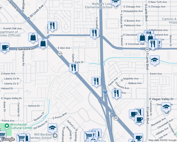 map of restaurants, bars, coffee shops, grocery stores, and more near 2698 Sierra Grande Street in Las Vegas