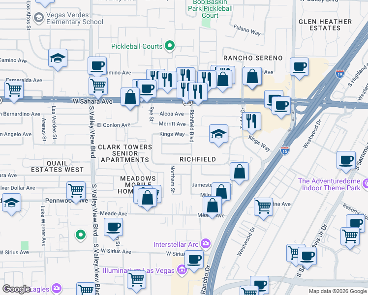 map of restaurants, bars, coffee shops, grocery stores, and more near in Las Vegas
