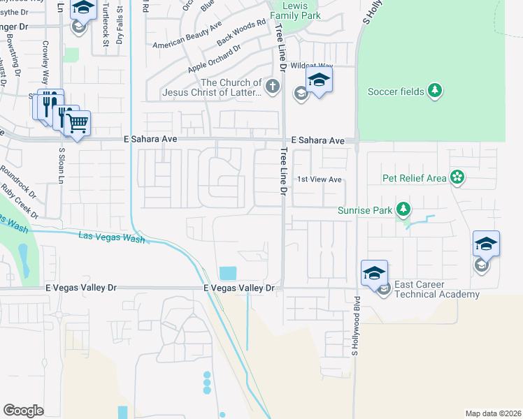 map of restaurants, bars, coffee shops, grocery stores, and more near 6337 Cascade Run Avenue in Las Vegas