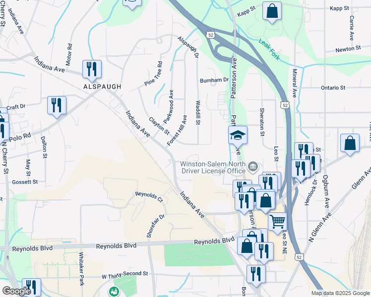 map of restaurants, bars, coffee shops, grocery stores, and more near 310 Clayton Street in Winston-Salem