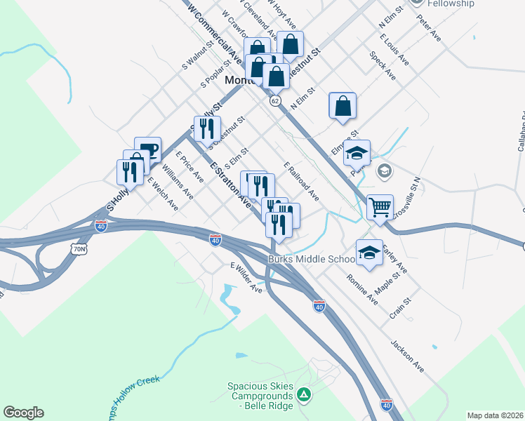map of restaurants, bars, coffee shops, grocery stores, and more near 512 East Stratton Avenue in Monterey