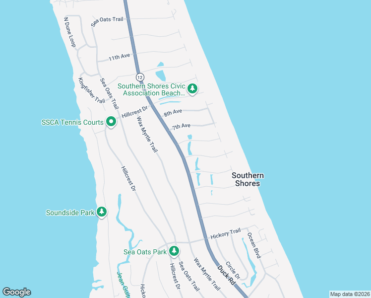 map of restaurants, bars, coffee shops, grocery stores, and more near 20 5th Ave in Kitty Hawk