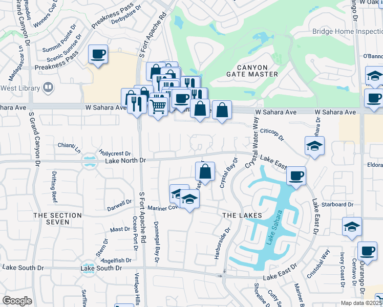 map of restaurants, bars, coffee shops, grocery stores, and more near 2777 Lake North Drive in Las Vegas
