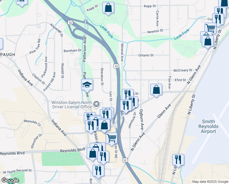 map of restaurants, bars, coffee shops, grocery stores, and more near 415 Peden Street in Winston-Salem