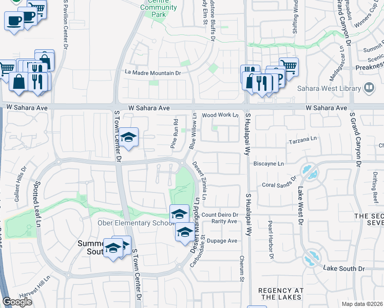 map of restaurants, bars, coffee shops, grocery stores, and more near Desert Zinnia Lane in Las Vegas