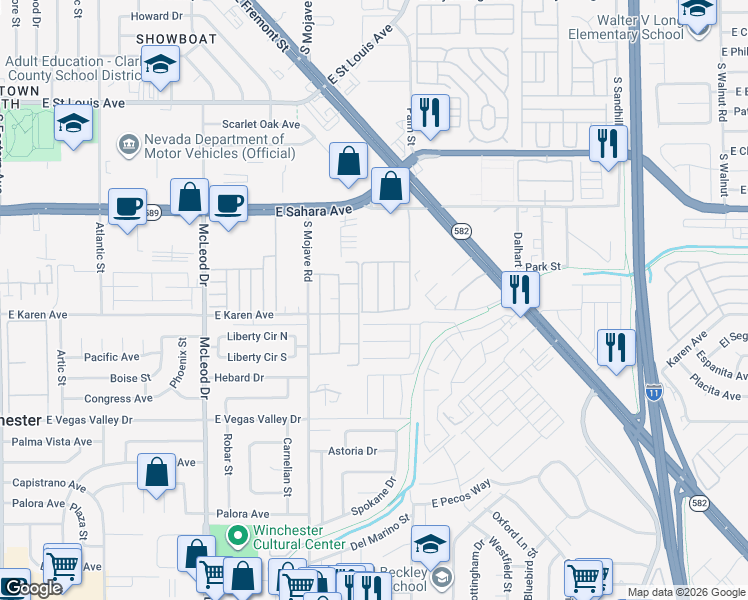 map of restaurants, bars, coffee shops, grocery stores, and more near 2693 Ruthe Duarte Avenue in Las Vegas