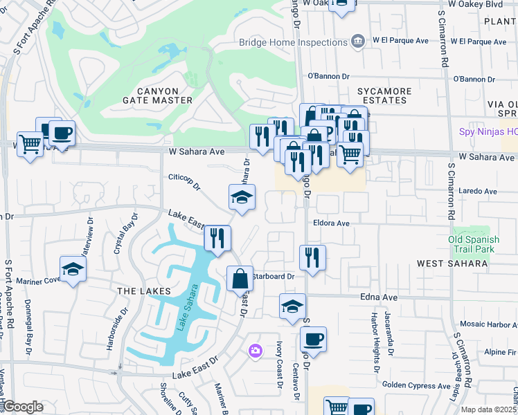 map of restaurants, bars, coffee shops, grocery stores, and more near 2650 Lake Sahara Drive in Las Vegas