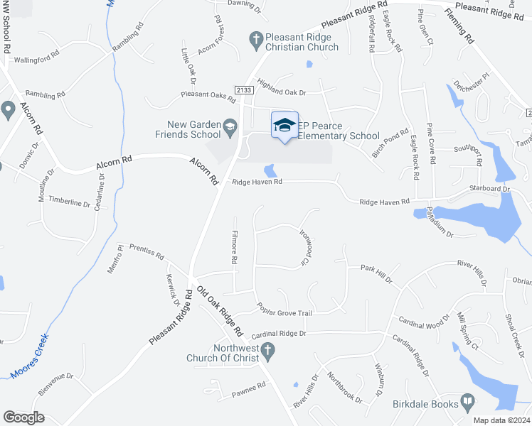 map of restaurants, bars, coffee shops, grocery stores, and more near 7410 Poplar Grove Trail in Greensboro