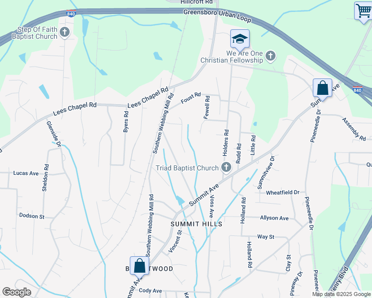 map of restaurants, bars, coffee shops, grocery stores, and more near 4602 Mallard Creek Drive in Greensboro