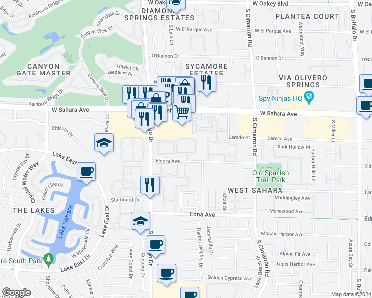 map of restaurants, bars, coffee shops, grocery stores, and more near 8410 Eldora Avenue in Las Vegas