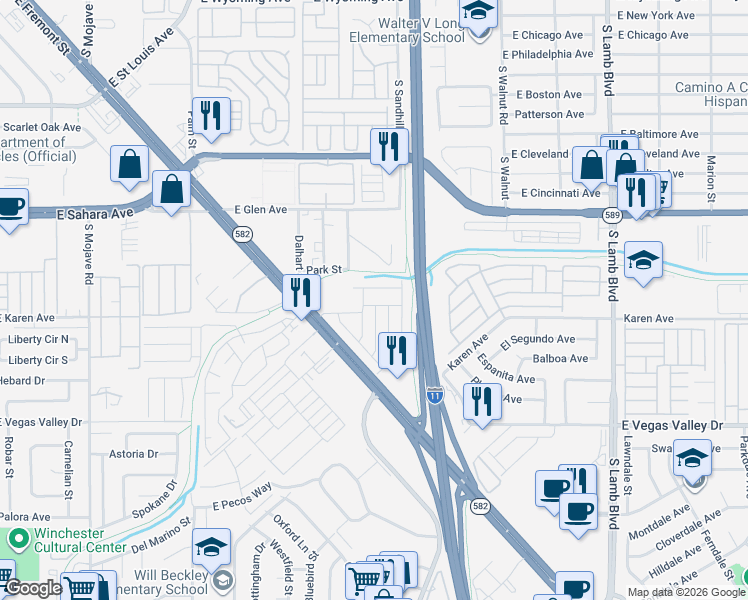 map of restaurants, bars, coffee shops, grocery stores, and more near 3740 Gila Cliff Avenue in Las Vegas