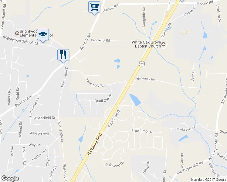 map of restaurants, bars, coffee shops, grocery stores, and more near 3104 Quail Oak Drive in Greensboro