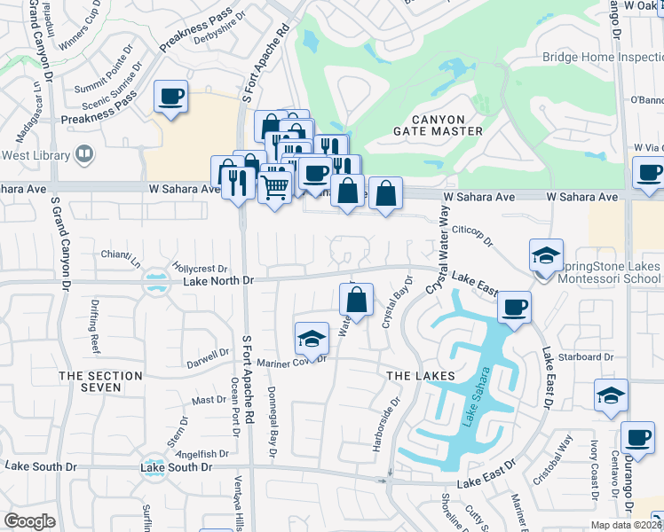 map of restaurants, bars, coffee shops, grocery stores, and more near 2777 Lake North Drive in Las Vegas